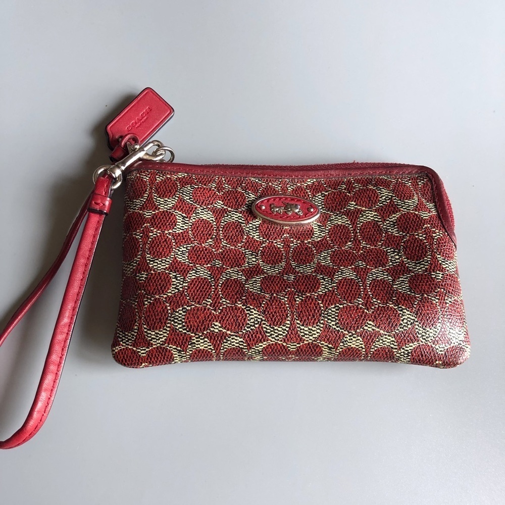 Coach Wristlet in Signature Coated Canvas Red